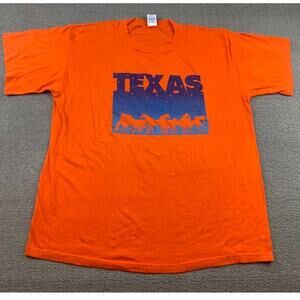 Vintage Soffe Shirts Men XL Orange Blue Texas Graphic Horses USA T Shirt